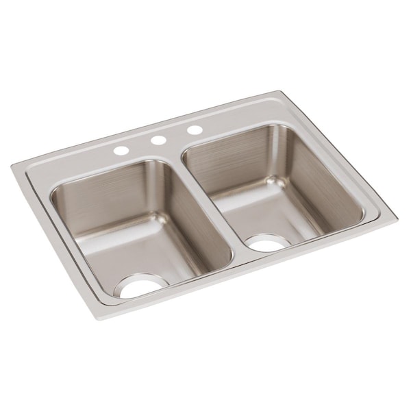 Lustertone Ss 25X19.5X7.6 Equal Double Bowl Drop-In Sink With Quick-Clip